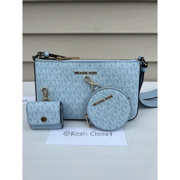 Michael Kors Tech Attach Crossbody Bag Jet Set Travel Purse Pale Ocean - Picture 8 of 8